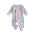 thumbnail image 1 of Cjfdfy Newborn Baby Girl Footed Fall Clothes She's Here Embroidery Footed Romper Long Sleeve Fall Bow Ruffle Jumpsuit Infant Cute Coming Home Fall Winter Outfit, 1 of 8