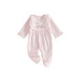 thumbnail image 1 of Cjfdfy Newborn Baby Girl Footed Fall Clothes Romper Adorable Bow Embroidery Ruffle Long Sleeve Plaid Jumpsuit Infant Cute Going Coming Home Fall Winter Outfit, 1 of 9