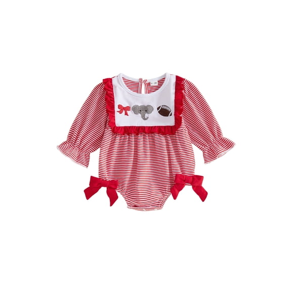 Cjfdfy Newborn Baby Girl Game Day Fall Outfit Animal Football Season Stripe Long Sleeve Ruffled Bow Collar Romper Infant Cute My First Football Season Fall Winter Clothes 0-18M