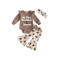 thumbnail image 1 of Cjfdfy Newborn Baby Girl Game Day Outfit Football Embroidery Long Sleeve Romper And Flared Pants Headband 3Pcs Infant Cute My First Football Season Fall Winter Clothes 0-18M, 1 of 9