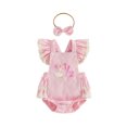 thumbnail image 1 of Cjfdfy Newborn Baby Girl Half Birthday Outfit 1/2 Goose Birthday Romper Lace Ruffle Flying Sleeveless Jumpsuit With Headband Infant Cute Half Way To One Birthday Outfit, 1 of 9