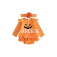 thumbnail image 1 of Cjfdfy Newborn Baby Girl Halloween Fall Dress Outfits Pumpkin Ghost Embroidery Long Sleeve Knit Romper With Headband My First Halloween Baby Girl Outfit Fall Winter Clothes, 1 of 9