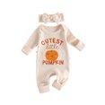 thumbnail image 1 of Cjfdfy Newborn Baby Girl Halloween Outfit Cutest Little Pumpkin Long Sleeve Waffle Knit Romper And Bow Bow Headband Infant Cute My First Halloween Fall Winter Outfit, 1 of 8