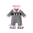 thumbnail image 1 of Cjfdfy Newborn Baby Girl Halloween Outfit Halloween Pumpkin Ghost Embroideried Long Sleeve Doll Collar Plaid Ruffles Jumpsuit Bow Headband  Cute My First Halloween Fall Winter Outfit, 1 of 9