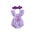 thumbnail image 1 of Cjfdfy Newborn Baby Girl Summer Clothes Baby Girls Mama's Little Bestie Daddy's Little Girl Outfit Ruffled Sleeveless Bow Embroidery Plaid Romper Headband Set, 1 of 9