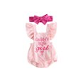 thumbnail image 1 of Cjfdfy Newborn Baby Girl Summer Clothes Baby Girls Mama's Little Bestie Daddy's Little Girl Outfit Ruffled Sleeveless Bow Embroidery Plaid Romper Headband Set, 1 of 9