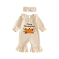 thumbnail image 1 of Cjfdfy Newborn Baby Girl Thanksgiving Outfit Happy Thanksgiving Pumpkin Embroidery Long Sleeve Ribbed Romper And Headband Infant Cute My First Thanksgiving Fall Winter Clothes 0-9M, 1 of 9