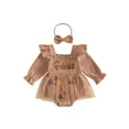 thumbnail image 1 of Cjfdfy Newborn Baby Girl Thanksgiving Outfit Turkey Or Homemade Rolls Long Sleeve Smocked Romper Dress Headband Infant Cute My First Thanksgiving Fall Winter Clothes 0-18M, 1 of 9