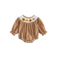 thumbnail image 1 of Cjfdfy Newborn Baby Girl Thanksgiving Romper Turkey Dot Long Sleeve Smocked Bubble Collar Jumpsuit Infant Cute My First Thanksgiving Fall Winter Clothes 0-18M, 1 of 9
