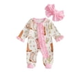 thumbnail image 1 of Cjfdfy Newborn Baby Girl Western Cowgirl Fall Outfit Ruffle Zipper Footed Romper Long Sleeve Bodysuit With Bow Headband Cute Coming Home Footed Jumpsuit 0-12 Months, 1 of 8