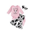 thumbnail image 1 of Cjfdfy Newborn Baby Girl Western Rodeo Outfit My First Rodeo Outfit Girl Romper Letter Bull Head Long Sleeve Romper Tassel Flare Pants And Bow Headband 3 Piece Fall Set, 1 of 9