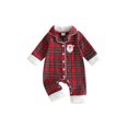 thumbnail image 1 of Cjfdfy Newborn Baby Girls Boy Christmas Fall Clothes Santa Claus Reindeer Embroidery Plaid Pajamas Lapel Button Up Fuzzy Trim Long Sleeve Jumpsuit Infant Christmas Fall Winter Romper, 1 of 9
