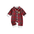 thumbnail image 1 of Cjfdfy Newborn Baby Girls Boy Christmas Fall Clothes Santa Claus Reindeer Embroidery Plaid Pajamas Lapel Button Up Fuzzy Trim Long Sleeve Jumpsuit Infant Christmas Fall Winter Romper, 1 of 9