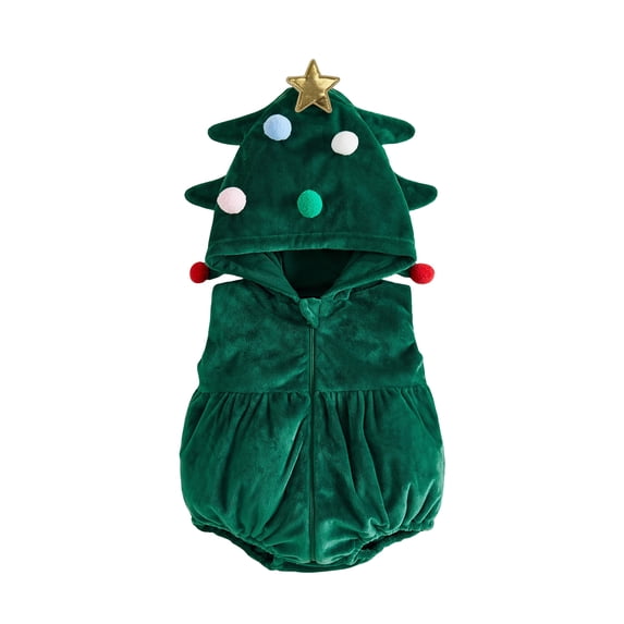 Cjfdfy Newborn Baby Girls Boy Christmas Outfit Romper Sleeveless Hooded Zipped Bodysuit Cosplay Costume Snowman Christmas Tree Santa Claus Christmas Holiday Outfit