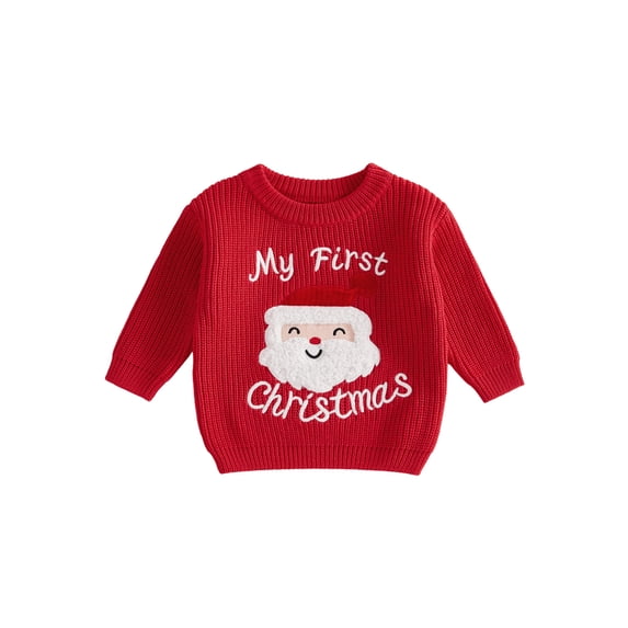 Cjfdfy Newborn Baby Girls Boy Christmas Sweater Santa Claus Embroider Long Sleeve Knit Warm Winter Pullover Infant Cute My First Christmas Holiday Fall Winter Outfit 0-12M 