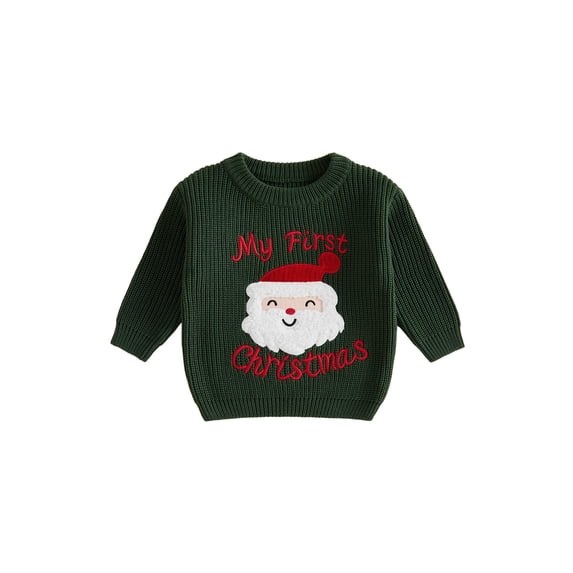 Cjfdfy Newborn Baby Girls Boy Christmas Sweater Santa Claus Embroider Long Sleeve Knit Warm Winter Pullover Infant Cute My First Christmas Holiday Fall Winter Outfit 0-12M 