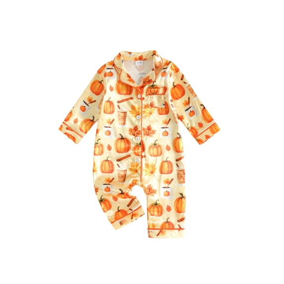 Cjfdfy Newborn Baby Girls Boy Halloween Satin Pajamas Romper Pumpkin Leaf Printed Long Sleeve Jumpsuit Infant Cute Halloween Holiday Fall Winter Sleepwear