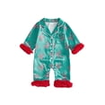 thumbnail image 1 of Cjfdfy Newborn Baby Girls Boy Satin Christmas Pajamas Clothes Santa Bow Print Long Sleeve Fuzzy Trim Button Jumpsuit Cute My First Christmas Fall Winter Sleepwear 0-18M, 1 of 9