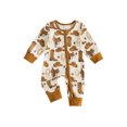 thumbnail image 1 of ﻿ Cjfdfy Newborn Baby Girls Boy Western Fall Jumpsuit Boots Bow Hat Print Zipped Long Sleeve Romper Newborn Going Home Outfit Infant Cute Country Farm Clothes 0-18M, 1 of 9