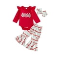 thumbnail image 1 of Cjfdfy Newborn Baby Girls Christmas Outfit Christmas Tree Bow Ruffle Long Sleeve Romper Flare Pants Headband Three Piece Set Cute Infant First Christmas Fall Winter Outfit, 1 of 9
