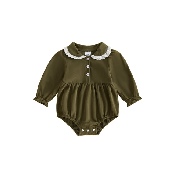 Cjfdfy Newborn Baby Girls Corduroy Fall Clothes Romper Embroidery Lace Doll Collar Long Sleeve Button Front Jumpsuit Cute Coming Home Outfit Fall Winter Outfit 0-18M