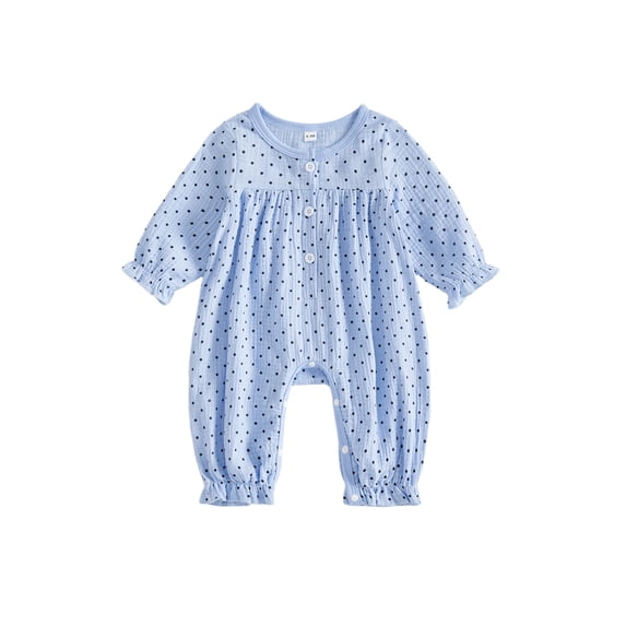 Cjfdfy Newborn Baby Girls Fall Jumpsuit Cotton Long Sleeve Henley Neck Dots Print Fall Casual Romper Infant Polka Dots Coming Home Fall Winter Outfit 0-18 Months