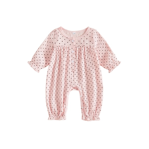Cjfdfy Newborn Baby Girls Fall Jumpsuit Cotton Long Sleeve Henley Neck Dots Print Fall Casual Romper Infant Polka Dots Coming Home Fall Winter Outfit 0-18 Months