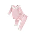 thumbnail image 1 of Cjfdfy Newborn Baby Girls Fall Outfit Lace Patchwork Ribbed Doll Collar Long Sleeve Romper And Elastic Lace Trim Pants Set Cute Solid Color Coming Home Fall Winter Outfit 0-12 Monthes, 1 of 9