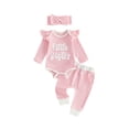 thumbnail image 1 of Cjfdfy  Newborn Baby Girls Fall Outfit Long Sleeve Little Sister Letter Embroidery Striped Romper And Pants Headband 3-piece Set Infant Baby Girl Ruffle Ribbed Fall Winter Clothes, 1 of 9