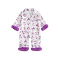 thumbnail image 1 of Cjfdfy Newborn Baby Girls Halloween Fall Clothes Halloween Satin Pajamas Ghost Print Collared Fuzzy Trim Long Sleeve Button Romper Cute Infant Baby Girl Halloween Jumpsuit, 1 of 9