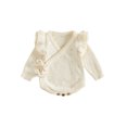 thumbnail image 1 of Cjfdfy Newborn Baby Girls Knit Sweater Romper Ruffle Long Sleeve Eyelet Embroidery V Neck Side-tie Jumpsuit Little Baby Cute Sweet Fall Winter Sweater 0-6M, 1 of 8