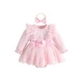 thumbnail image 1 of Cjfdfy Newborn Baby Girls Lace Dress Fall Clothes Bodysuit Ruffle Long Sleeve Floral Lace Romper Dress And Bow Headband Infant Cute Coming Home Outfit Fall Winter Outfit 0-18 Months, 1 of 9