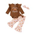 thumbnail image 1 of Cjfdfy Newborn Baby Girls Thanksgiving Outfits Turkey Or Homemade Rolls Embroidery Ribbed Romper And Flare Pants Headband Cute My First Thanksgiving Fall Holiday Clothes, 1 of 9