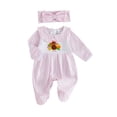 thumbnail image 1 of Cjfdfy Newborn Baby Girls Thanksgiving Turkey Outfits Pumpkin Turkey Embroidery Long Sleeve Plaid Footed Romper Headband My First Thanksgiving Fall Winter Outfit Little Turkey Clothes, 1 of 9