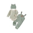 thumbnail image 1 of Cjfdfy Newborn Girl Boy Bear Romper Overall Infant 3pcs Outfit Set Long Sleeve Striped Romper Bear Embroidery Overall Suspender Pants Hat Sets Cute Bear Fall Winter Outfits Bodysuit 0-18 Months, 1 of 9