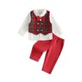 thumbnail image 1 of Cjfdfy Toddler Baby Boy Christmas Gentleman Outfit Button Long Sleeve Shirt With Bow Tie And Plaid Vest Elastic Pants 3Pcs Kids Cute My First Christmas Fall Winter Formal Outfits 6M-8Y, 1 of 9