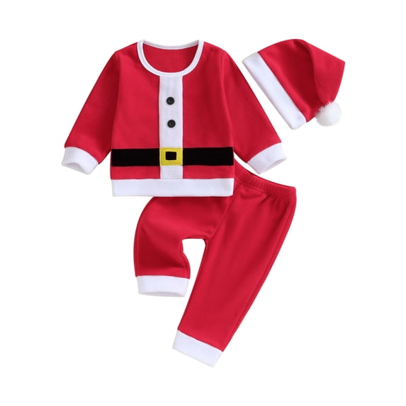 Cjfdfy Toddler Baby Boy Girl Christmas Outfit Santa Claus Costumes Kids Baby Fall Winter Clothes Infant Christmas Red Long Sleeve Pullover Sweatshirt Top with Pants Hat Set