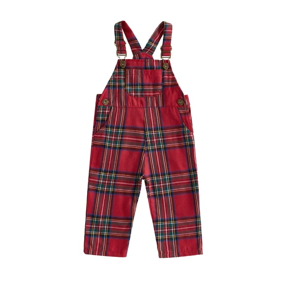 Cjfdfy Toddler Baby Boy Girl Christmas Overalls Outfit Plaid Print Adjustable Straps Sleeveless Jumpsuits Infant Cute My First Christmas Fall Winter Clothes 0-3Y