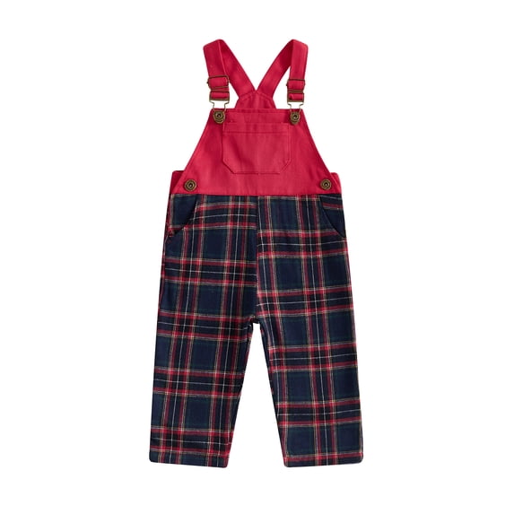 Cjfdfy Toddler Baby Boy Girl Christmas Overalls Outfit Plaid Print Adjustable Straps Sleeveless Jumpsuits Infant Cute My First Christmas Fall Winter Clothes 0-3Y