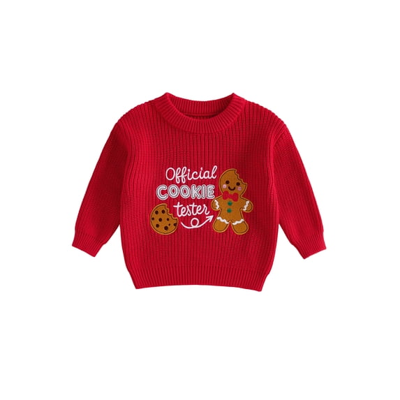 Cjfdfy Toddler Baby Boy Girl Christmas Sweater Gingerbread Christmas Lights Embroidery Long Sleeve Knitted Tops Kids Cute My Christmas Fall Winter Outfit 6M-4Y