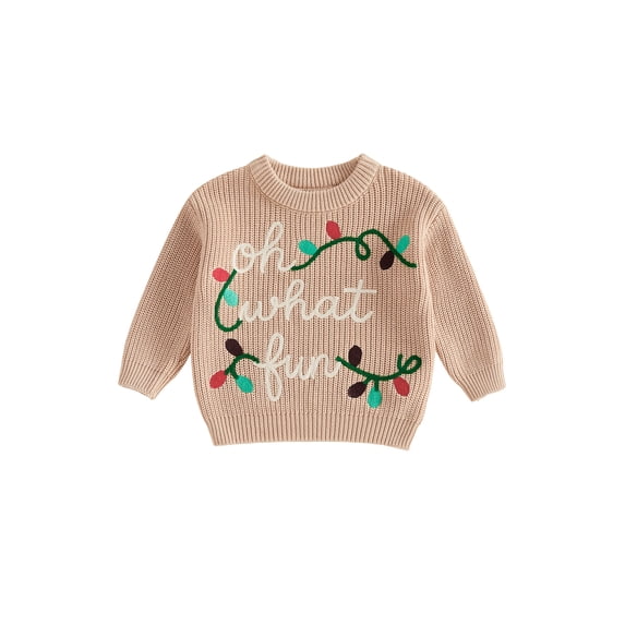 Cjfdfy Toddler Baby Boy Girl Christmas Sweater Gingerbread Christmas Lights Embroidery Long Sleeve Knitted Tops Kids Cute My Christmas Fall Winter Outfit 6M-4Y