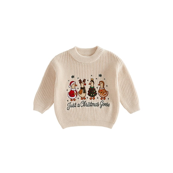 Cjfdfy Toddler Baby Boy Girl Christmas Sweater Just a Christmas Goose Print Long Sleeve Knitted Sweater Kids Baby Cute My First Christmas Fall Winter Outfits 0-5Y 