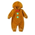 thumbnail image 1 of Cjfdfy Toddler Baby Boy Girl Gingerbread Man Custome Kids Newborn Baby Christmas Outfit Plush Jumpsuit Cute Hooded Romper Warm Fall Winter Holiday Xmas Clothes, 1 of 8