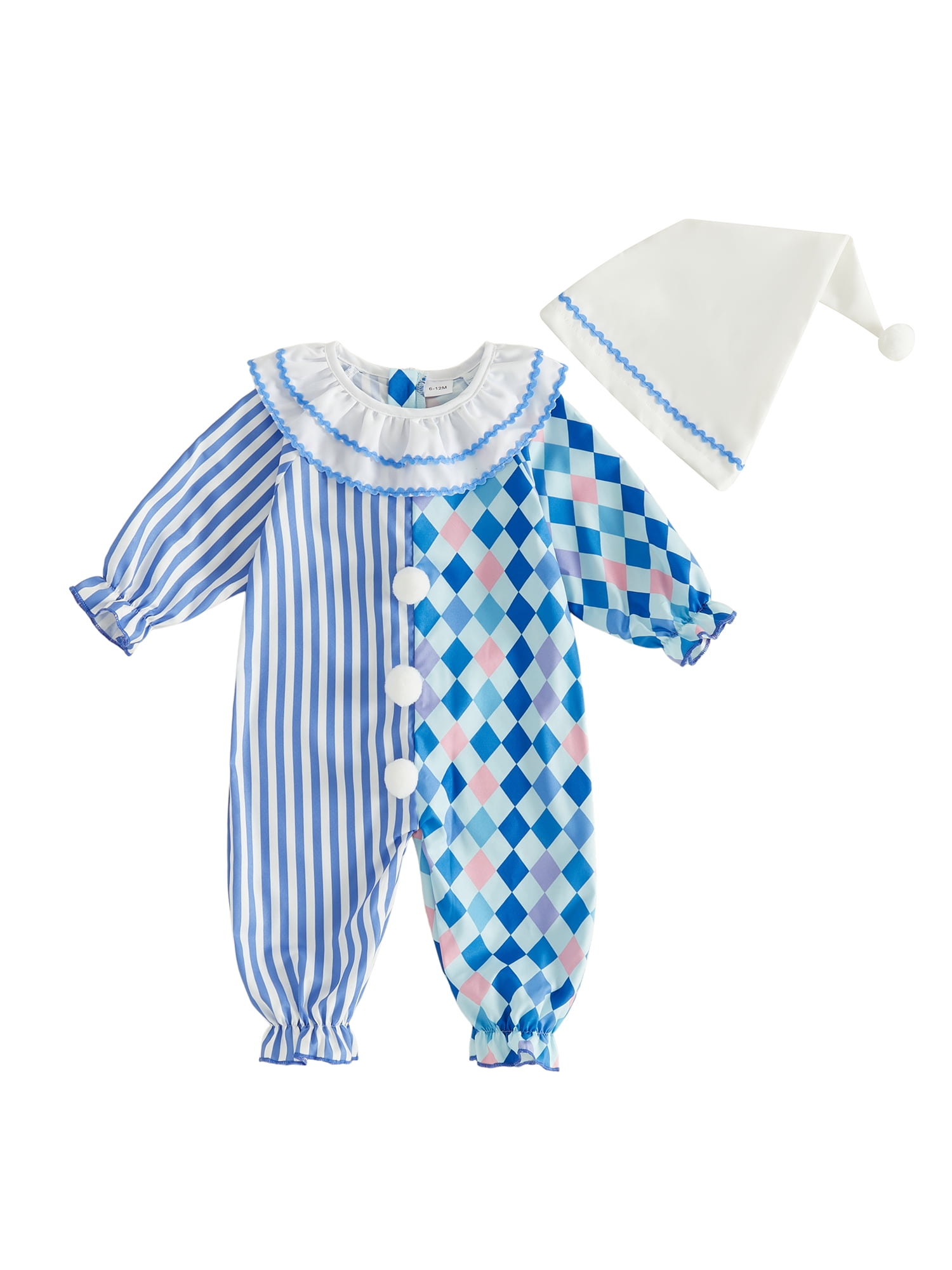 Cjfdfy Toddler Baby Boy Girl Halloween Clown Costume Striped Contrast