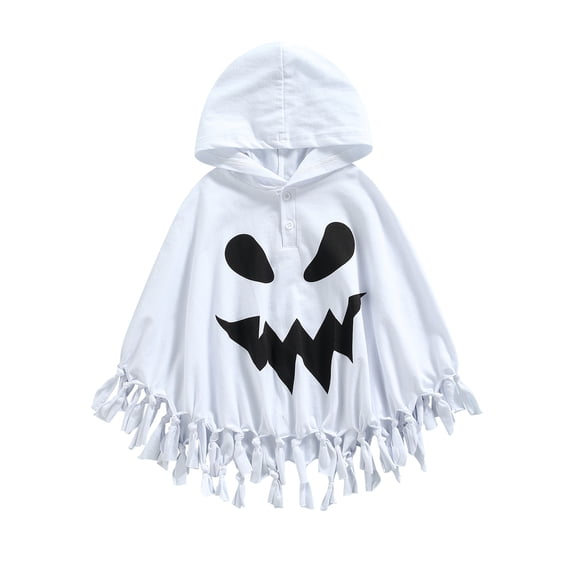 Cjfdfy Toddler Baby Boy Girl Halloween Ghost Costume for Kids Ghost Cape Cloak White Hooded Tassel Poncho Witches Costume Cosplay Outfit