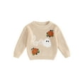 thumbnail image 1 of Cjfdfy Toddler Baby Boy Girl Halloween Outfit Fall Winter Knit Sweaters Ghost Pumpkin Letter Long Sleeve Round Neck Ribbed Knitted Sweater Pullover Tops, 1 of 9