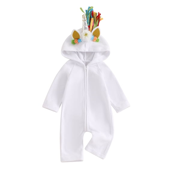 Cjfdfy Toddler Baby Boy Girl Halloween Outfit Infant Kids Halloween Animal Costume Fall Winter Birthday Party Clothes Long Sleeve Hooded Fleece Romper One Piece Front Zipper Cosplay Jumpsuit