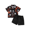 thumbnail image 1 of Cjfdfy Toddler Baby Boy Halloween Outfits Pumpkin Ghost Print Short Sleeve Bowtie Shirts And Shorts Little Baby Cute My First Halloween Clothes 6M-4Y, 1 of 9