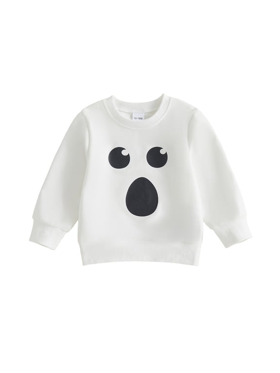 Toddler Baby Boy Halloween Sweatshirt Ghost Face Long Sleeve Pullover Tops Cute Baby Spooky Sweatshirt Little Baby Cute My First Halloween Fall Winter Clothes 1-5Y 