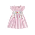 thumbnail image 1 of Cjfdfy Toddler Baby Girl Birthday Dress 1 2 3 4 5 Years Birthday Girl Outfit Baby Girls Summer Pink Smocked Dress Cake Letters Embroidered Ruffled Trim Crew Neck Flying Sleeve A Line Dress, 1 of 9